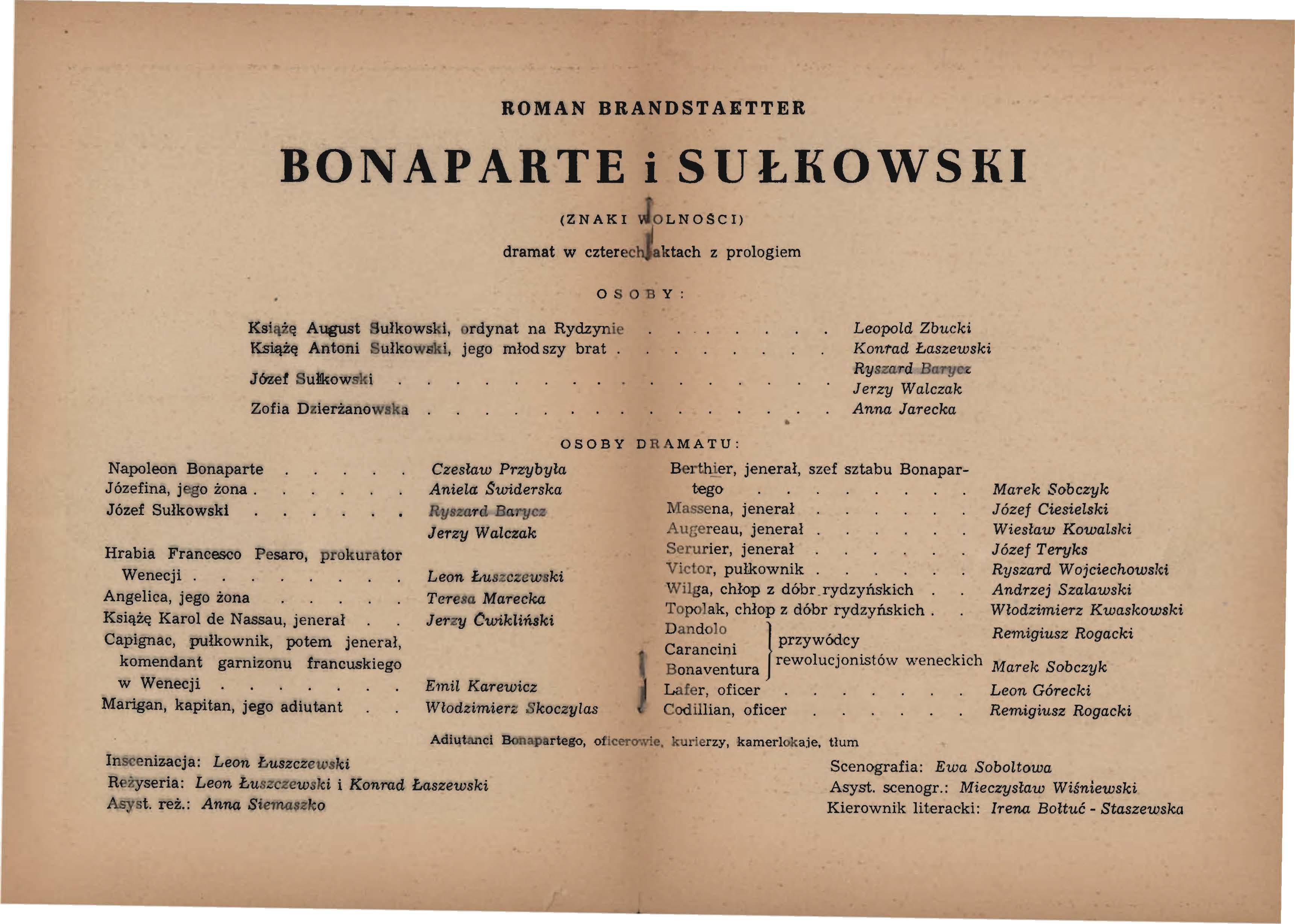 ROMAN BRANDSTAETTER BONAPARTE I SUŁKOWSKI (Z N AK I O LNOSCI) Napoleon Bonaparte Józefina, jego żona.