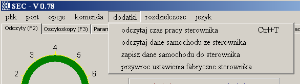 KOMENDA 1. Zmiana zasilania po wybraniu opcji benzyna/automat/gaz. 2. Odczyt błędów sterownika. 3. Wykasowanie błędów sterownika. DODATKI 1. 2. 3. 4. Odczyt czasu pracy sterownika.