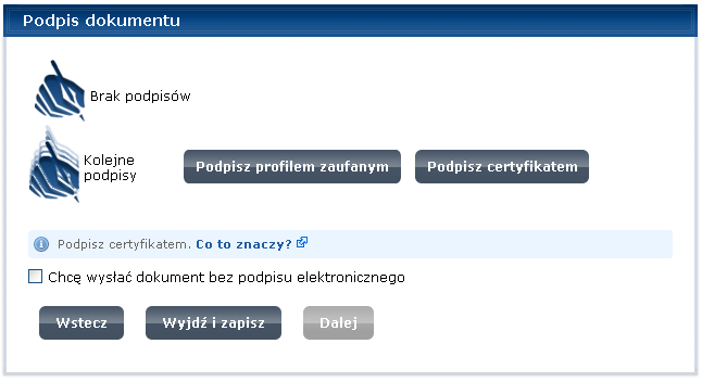Wysyłanie dokumentu Po wypełnieniu formularza i