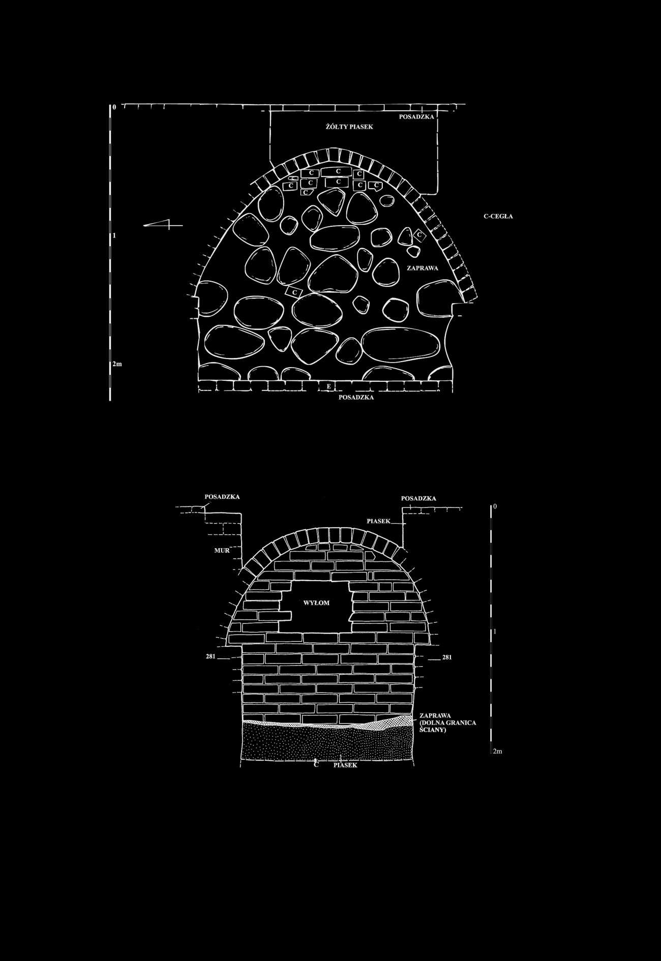 Ryc. 5. Żydowo (gm. Polanów). Kościół p. w. Niepokalanego Poczęcia NMP. Wschodnia ściana krypty I (część starsza) (rys. D. Piłaszewicz) Fig. 5. Żydowo (Polanów commune).
