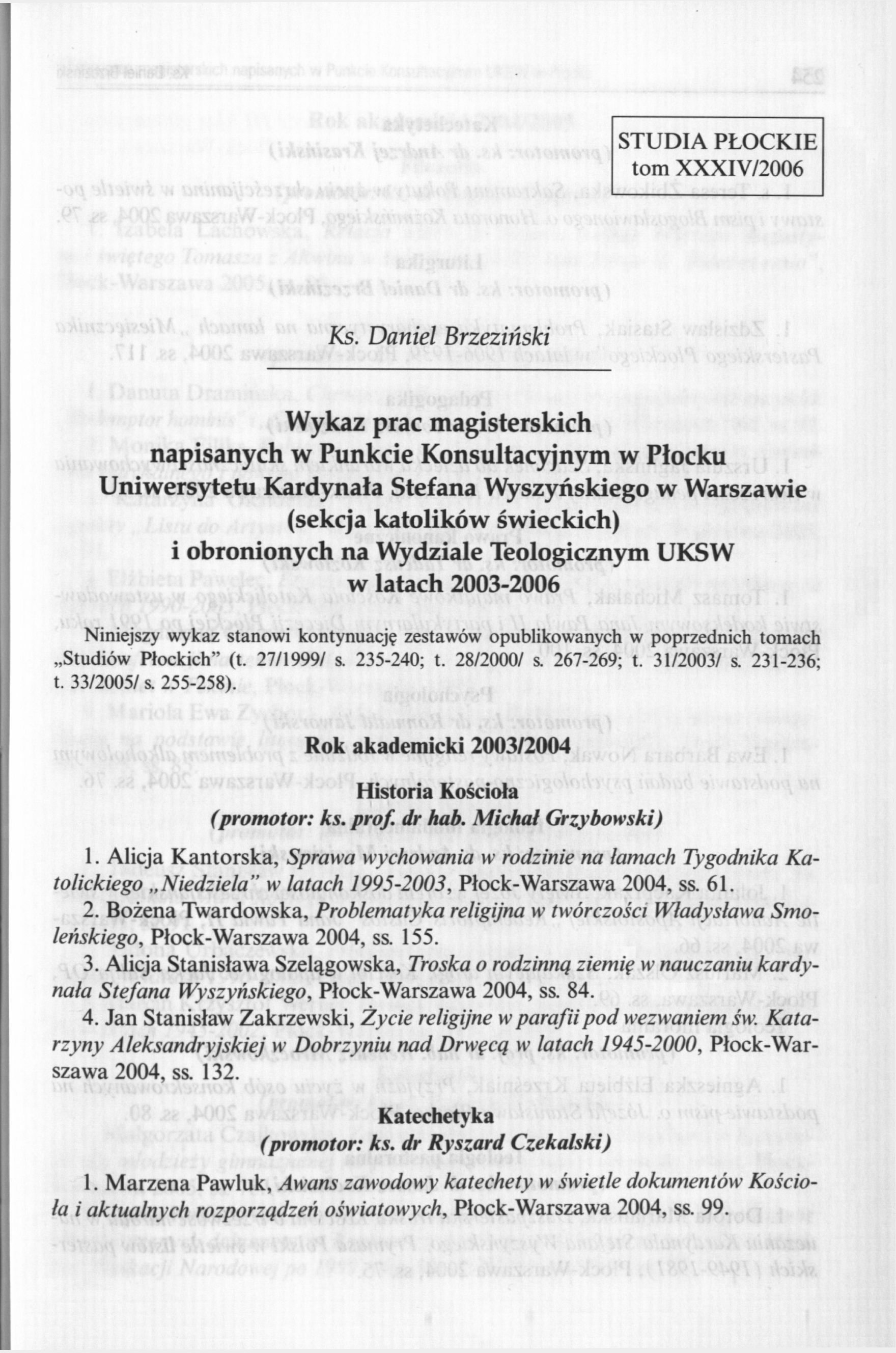 STUDIA PŁOCKIE tom XXXIV/2006 Ks.