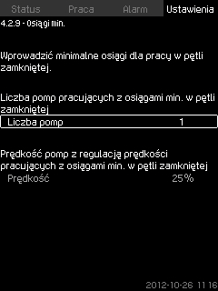 8.7.19 Prędkość załączenia i wyłączenia pompy (4.2.8) Ta funkcja steruje załączaniem i wyłączaniem pomp. Istnieją dwie opcje: 1. Wykorzystać pręd.