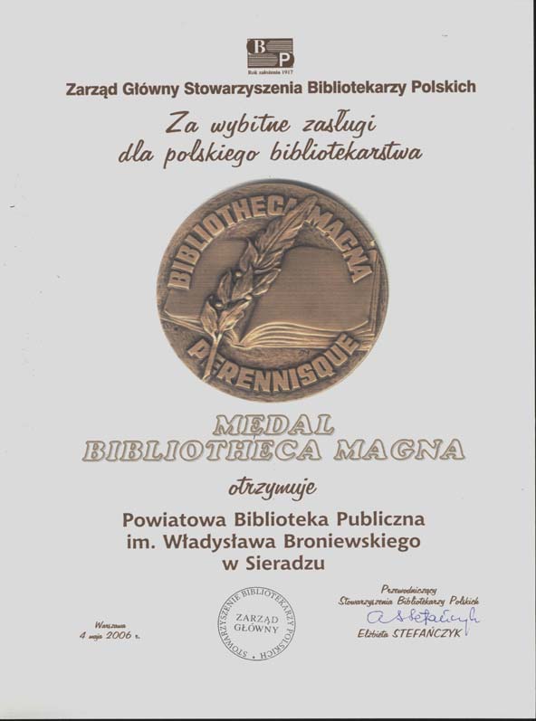 Biblioteka otrzymała najwyższe odznaczenie SBP Bibliotheca Magna
