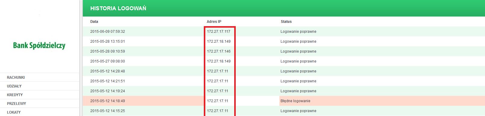 V. Bankowość detaliczna - funkcjonalności podnoszące odporność systemu przed zaniedbaniami użytkownika 1. Filtrowanie adresów IP. Funkcjonalność wymaga konfiguracji przez użytkownika.