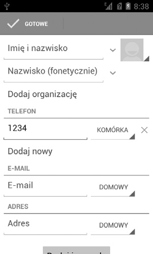 Usuń Kontakty do wyświetlenia Importuj/ Eksportuj Konta Ustawienia\opcje wyświetlania Usuwanie zaznaczonych zbędnych kontaktów. Wybierz kontakty, które mają zostać wyświetlone.
