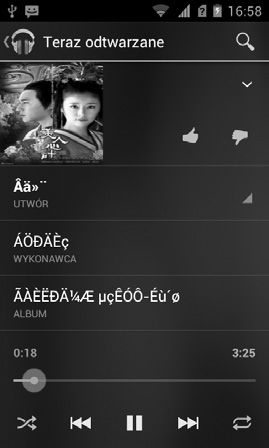 8.4.2 Odtwarzanie plików muzycznych Dotknij utworu lub naciśnij Odtwórz z poziomu menu wyboru.