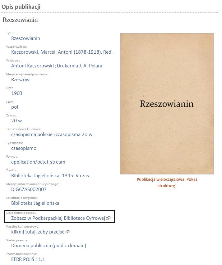 Opis pojedynczej publikacji Powiązania: Uzupełnienie