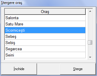 4.4.2. Vizualizarea şi editarea oraşelor Oraşele se pot edita prin apăsarea butonului Vizualizare şi editare din meniul Oraşe. Apare fereastra în care se pot modifica denumirea oraşului şi ţara.