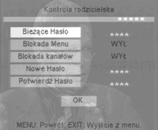 Wyjścia video W tym menu możliwy jest wybór trybu systemu TV: PAL, NTSC, AUTO. Wybór trybu dokonuje się za pomocą przycisków. Przycisk OK powoduje zatwierdzenie trybu.