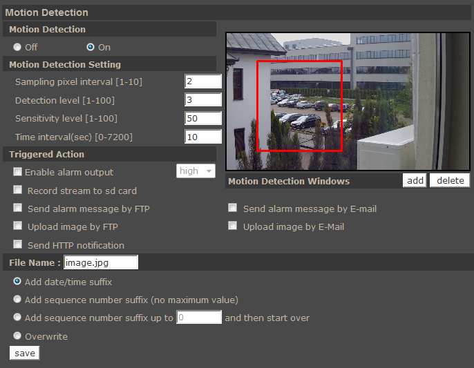 NVIP-5DN2021D/IR-2PUser s manual ver.1.0 WWW INTERFACE - WORKING WITH IP CAMERA 4.2.8. Motion Detection Motion detection - allows to set ten motion detection zones.