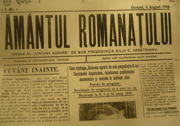 organ de propagandă programatică al Uniunii Agrare de sub conducerea domnului Constantin Argetoianu, în dorinţa de a înfige cât mai mult în masele producătoare de la oraşe şi sate programul Uniunii