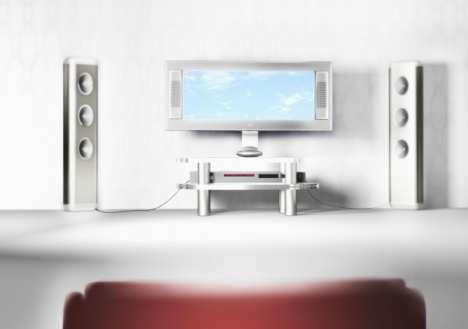 rozmieszczenie sprzętu Kino domowe najczęściej składa się z telewizora lub coraz częściej ekranu z projektorem i źródeł obrazu i dźwięku, np.