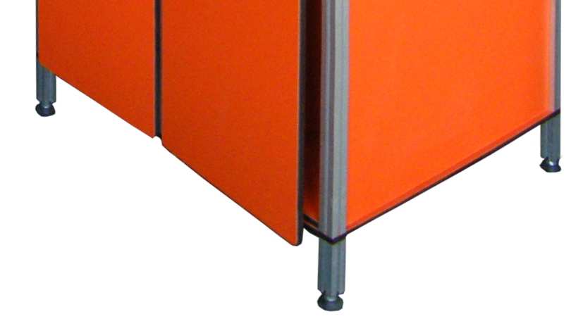 Dostępne są dwa rodzaje szafek: Szafki modułowe z laminatu HPL oparte na konstrukcji z profili aluminiowych.