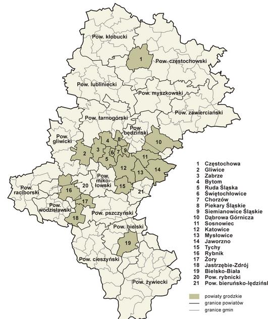 miasto położone w południowej Polsce w województwie śląskim zamieszkałe przez