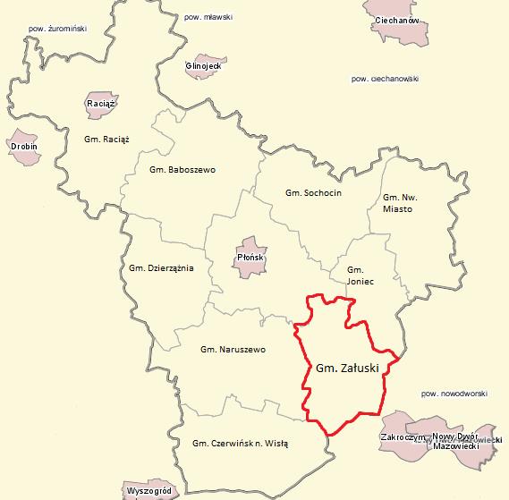 Rysunek 2. pow. płoński, gm. Załuski źródło: mazowiecki system informacji przestrzennej 4.1 Ludność Według danych z ewidencji ludności Urzędu Gminy Załuski na dzień 31.12.2013 r.