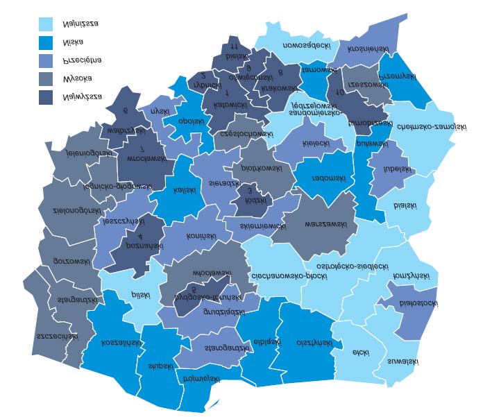 Rycina 1. Atrakcyjność podregionów dla działalności przemysłowej Źrodło: Instytut Badań nad Gospodarką Rynkową, 2009, Atrakcyjność inwestycyjna województw i podregionów Polski, Gdańsk, s.