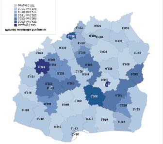 Rycina 79. Specjalizacja regionalna na bazie wartości dodanej brutto w 2005 roku w ujęciu podregionalnym Ministerstwo Rozwoju Regionalnego, 2008, Przegląd regionalny nr 2.