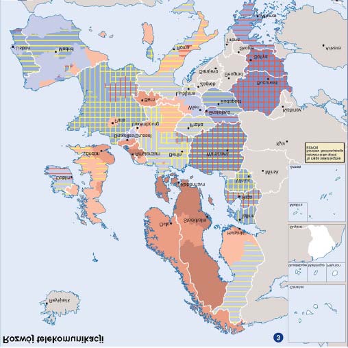 Rycina 83. Telekomunikacja i Internet w gospodarstwach domowych w roku 2006 ESPON, 2006, Atlas ESPON.