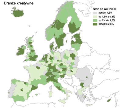 należą literatura i prasa, muzyka, produkcja teatralna i operowa, produkcja kinowa i wideo, radio i telewizja, fotografia, oprogramowanie i bazy danych, sztuki wizualne i graficzne, usługi reklamowe