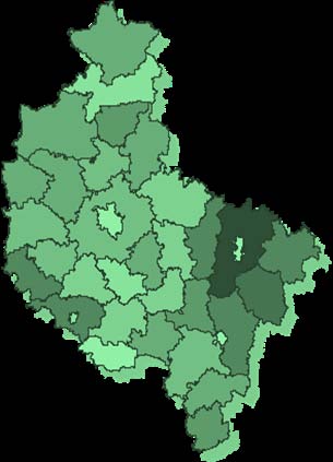 Rycina 15. Frekwencja w wyborach samorządowych w roku 2006 wg regionów i powiatów Źródło: Państwowa Komisja Wyborcza, 2006, http://wybory2006.pkw.gov.pl/kbw/frekwencja.html?
