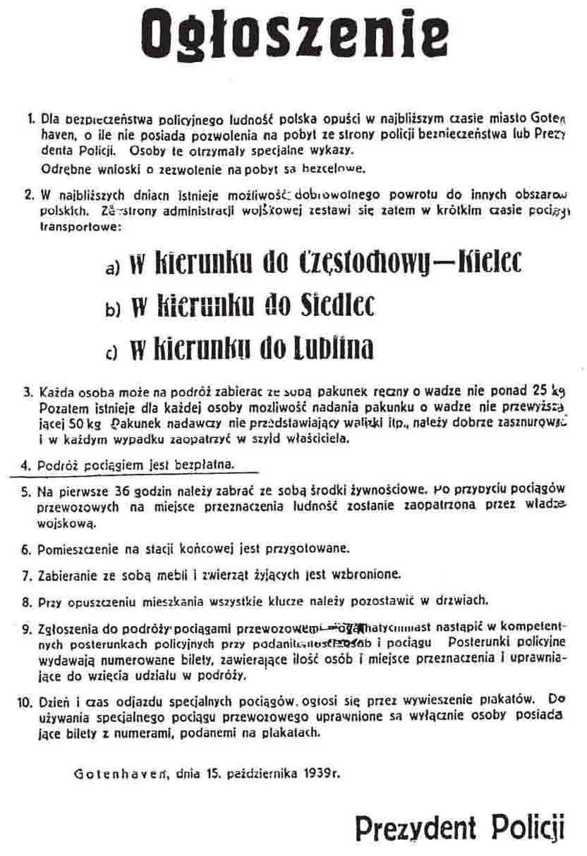 Niemieckie obwieszczenie o wysiedleniu Polaków rozlepiane na