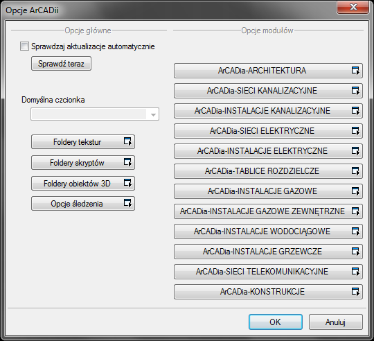 Opcje 4.1. Opcje System ArCADia BIM posiada okno ustawień programu dla rysunków wykonanych we wszystkich modułach branżowych lub konkretnie zdefiniowanych, np. w ArCADii-ARCHITEKTURZE.