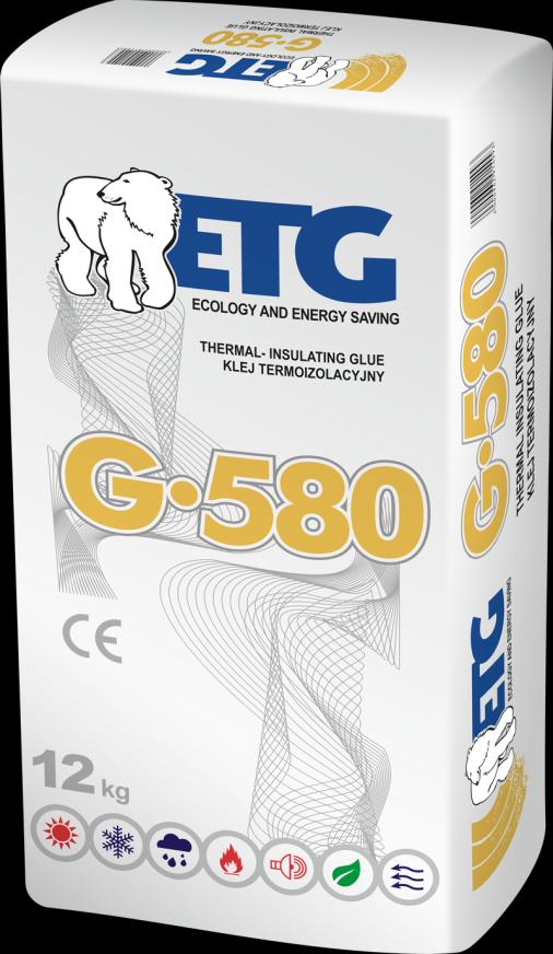 Termoizolacyjny klej ETG G-580 do bloczków stosowany jest do wznoszenia murów i ścianek działowych z betonu komórkowego, gazobetonu i pianobetonu.