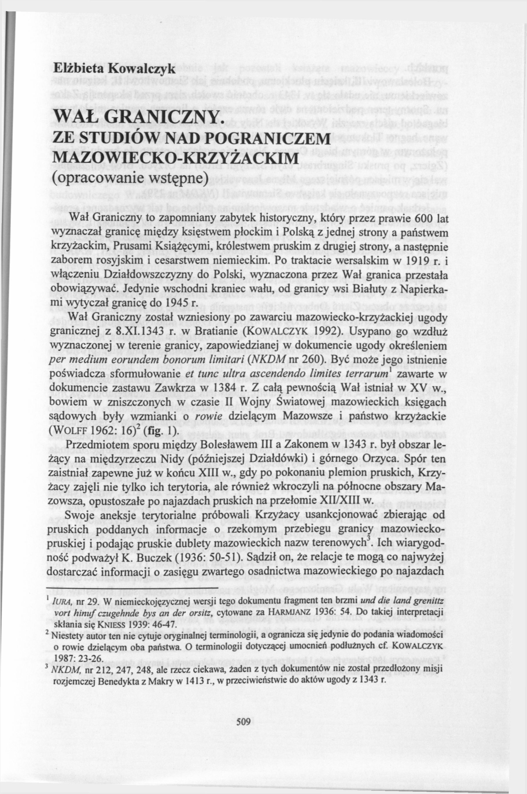 Elżbieta Kowalczyk WAŁ GRANICZNY.