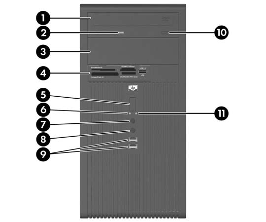Krok 4: Elementy panelu przedniego UWAGA: Poniższa ilustracja może przedstawiać inny model komputera.