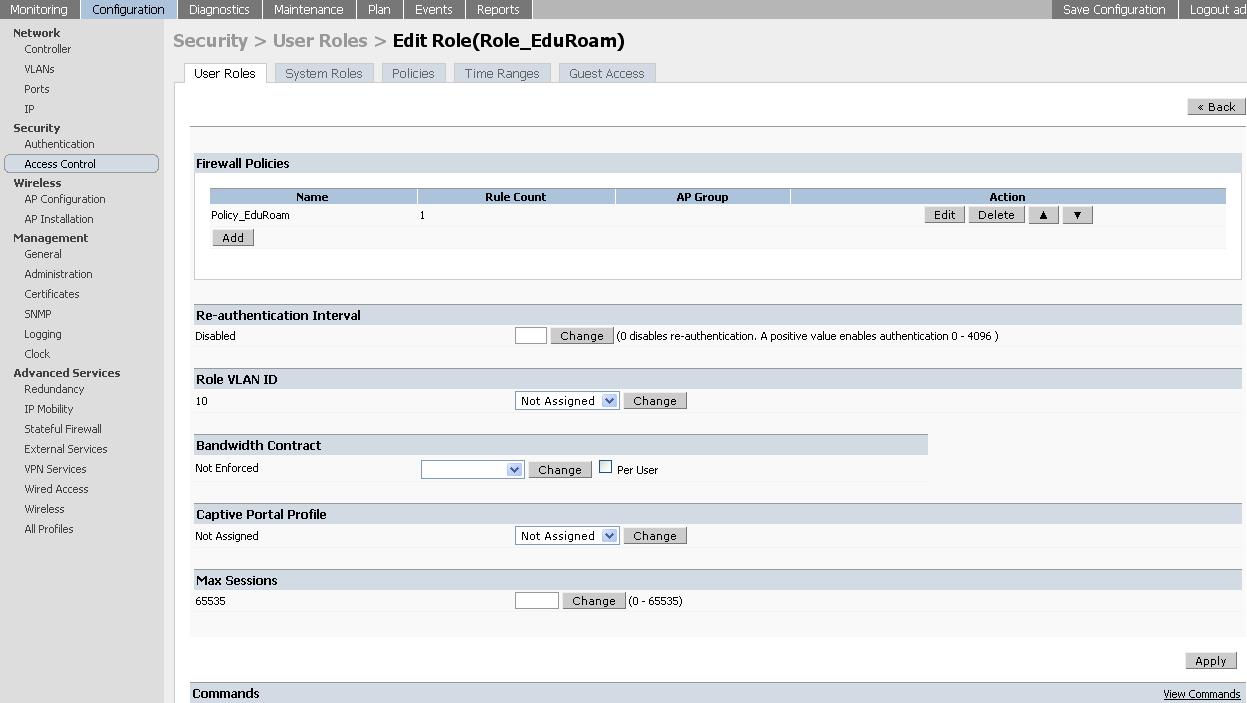 i wybieramy Add. W polu Role Name wpisujemy nazwę (w tym przykładzie Role_EduRoam).