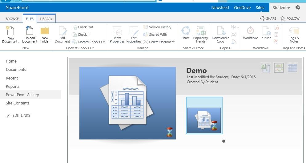 Power na platformie SharePoint Skoroszyt Excel opublikowany w PowerPivot Galery Możliwość opublikowania skoroszytów Excel zawierających źródła danych w Power Pivot i raporty Power View Kafelkowa