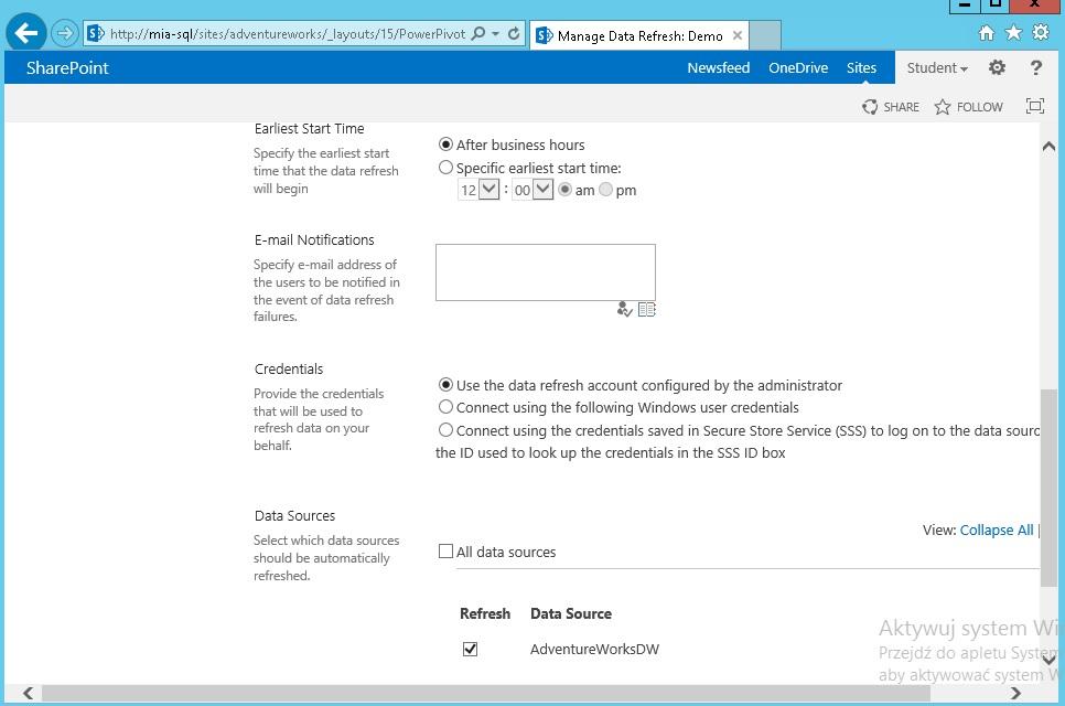 Power na platformie SharePoint Skoroszyt Excel opublikowany w PowerPivot Galery Możliwość opublikowania skoroszytów Excel zawierających źródła danych w Power Pivot i raporty Power View Kafelkowa