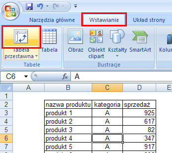 Tabele przestawne Przykład 1.