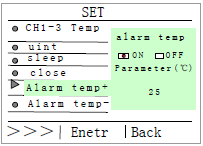 6.5 Ustawienie czasu wyłączenia 1. Za pomocą przycisku "1" lub "+" przemieścić kursor, aby podświetlić pozycję "close". Nacisnąć przycisk ENTER, aby przejść do interfejsu ustawień czasu wyłączenia.