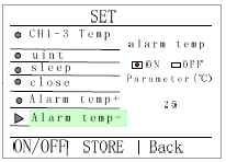 2. Po ustawieniu alarmu temperatury nacisnąć przycisk STORE w celu potwierdzenia.