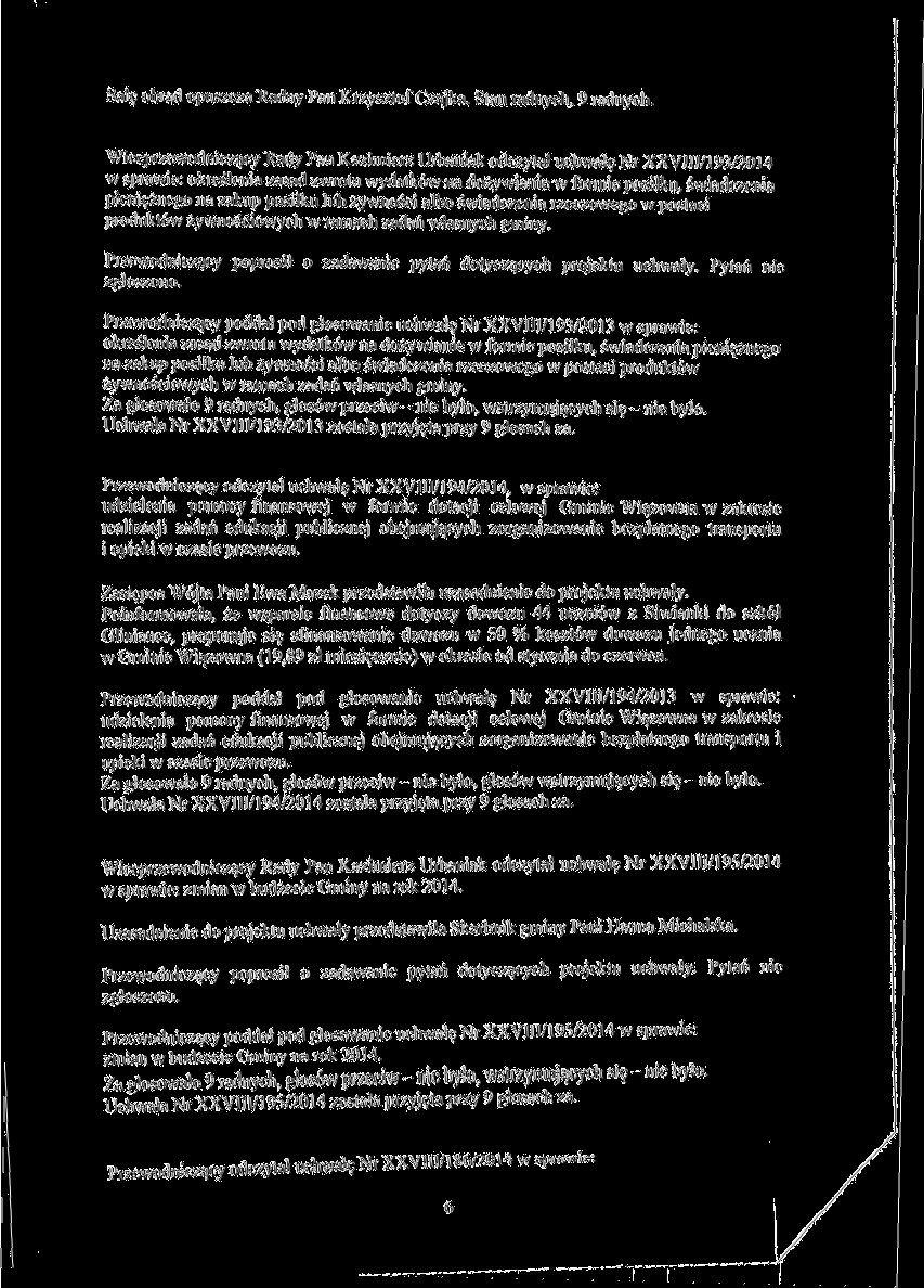 Salę obrad opuszcza Radny Pan Krzysztof Czajka. Stan radnych, 9 radnych.