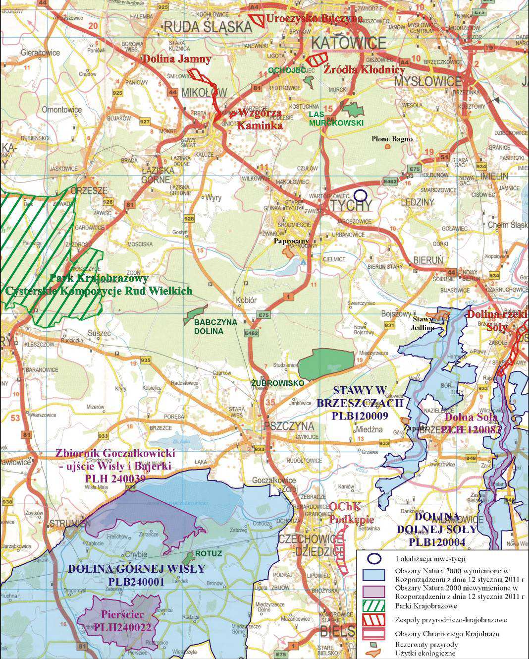 Rysunek 14 Odniesienie lokalizacji terenu objętego mpzp do lokalizacji obszarów chronionych, w tym obszarów Natura 2000 Uwzględniając istniejące zagospodarowanie terenu, oraz zakres planowanych prac