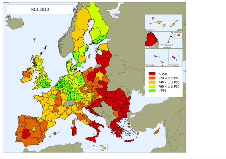 Pomorskie na tle UE Indeks Konkurencyjności Regionalnej UE 2013 (RCI) Wskaźnik PKB per capita (PPS) (2005, 2011) Wskaźnik zatrudnienia (2005, 2013) Wartość dodana brutto na pracownika (2007, 2010)