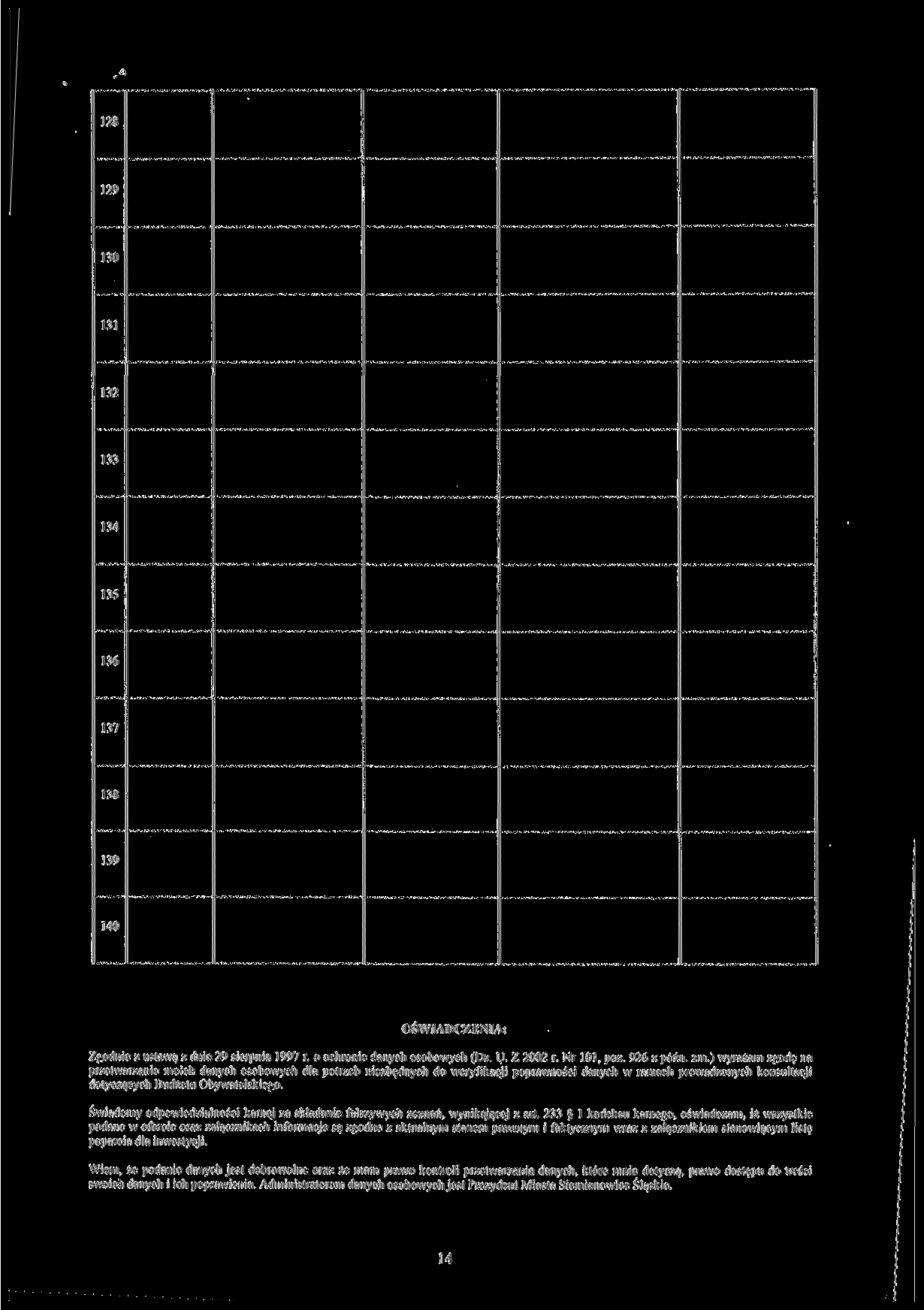 128 129 130 131 132 133 134 135 136 137 138 139 140 OŚWIADCZENIA: Zgodnie z ustawą z dnia 29 sierpnia 1997 r. o ochronie danych osobowych (Dz. U. Z 2002 r. Nr 101, póz. 926 z późn. zm.