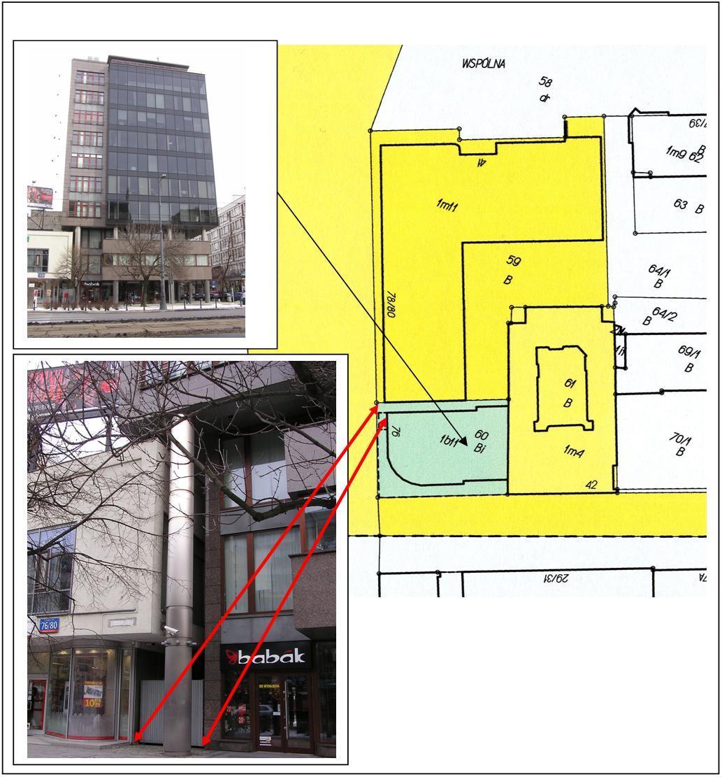 Budynki jeden usytuowany ponad drugim Źródło: BGiK Miasta Warszawy mapa, fotografie autor, opublikowane w Karabin M.