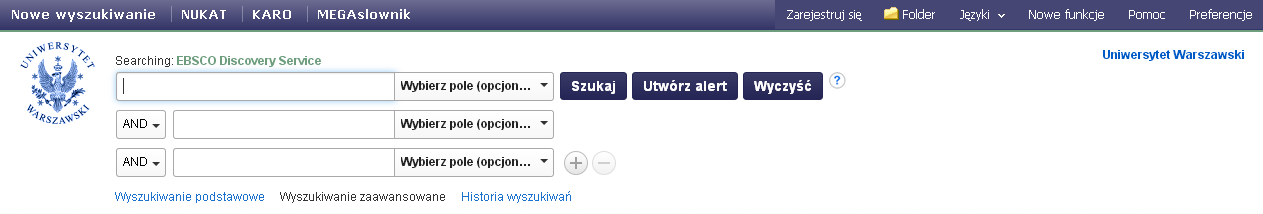 Opcja Wybierz dyscyplinę do wyszukania umożliwia zaznaczenie dyscyplin, w jakich powinno zostać przeprowadzone wyszukiwanie.