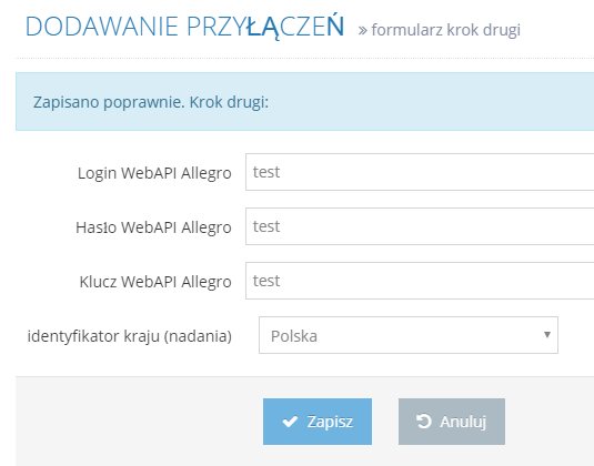 Edycja danych przyłączenia allegro Edycji hasła loginu lub klucza API możemy dokonać po wejściu w Przyłączenia ikonka edycji przy danym przyłączeniu.