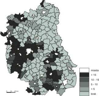 146 Jolanta Rodzoś, Monika Wesołowska Rys. 11. Korzystający z sieci gazowej w % (2010) Ź r ó d ł o: oprac.