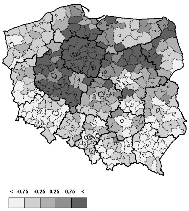 Zróżnicowanie przestrzenne absorpcji funduszy Unii Europejskiej w rolnictwie polskim 83 4.