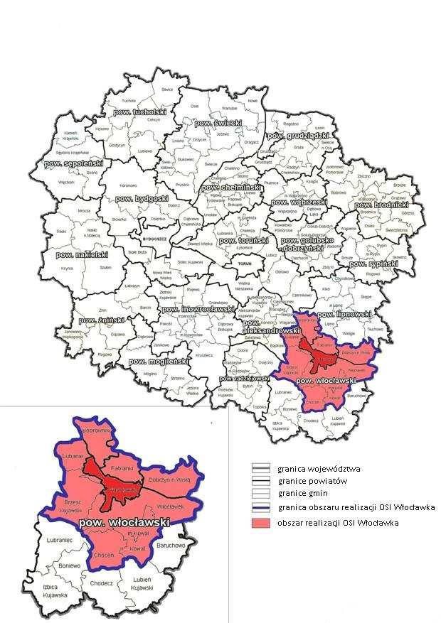 Zasięg g terytorialny OSI WłocW ocławka i obszaru powiązanego z nim