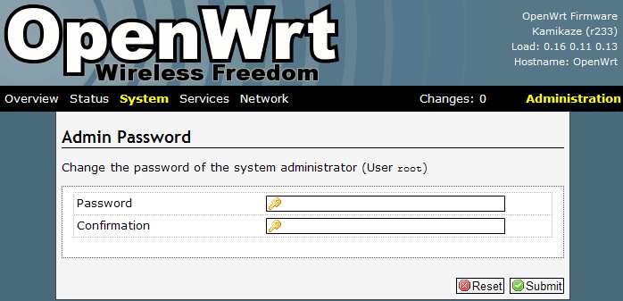 3. ZMIANA HASŁA ADMINISTRATORA Na stronie OpenWrt, wybierając System->Admin