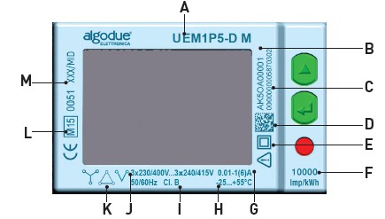 PRZEGLĄD 1. Zacisk przewodu N 2. Podświetlany wyświetlacz LCD 3. Klawisz SET (ustawień) 4. Klawisz góra UP 5. Klawisz ENTER 6. Dioda metrologiczna LED 7. Zaciski prądowe i napięciowe 8.