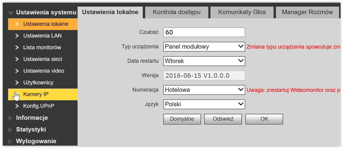 Instrukcja obsługi i instalacji. Panel modułowy / jednorodzinny IP. 3.3 Ustawienia systemu Menu Ustawienia systemu zawiera następujące zakładki: Lp.