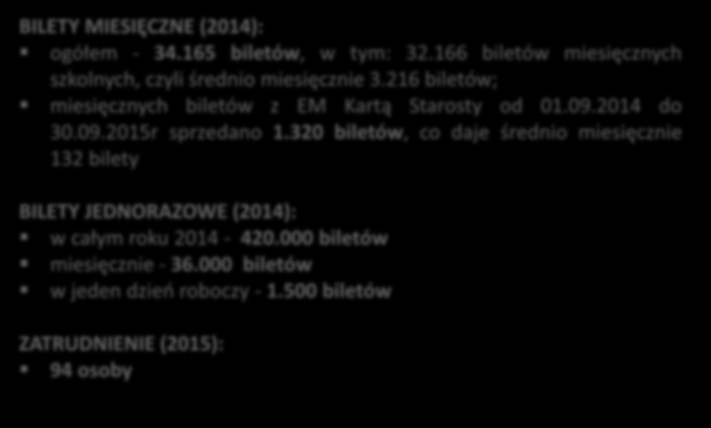 PKS w Kluczborku PKS spółka z o.o. dzisiaj to przede wszystkim: BILETY MIESIĘCZNE (2014): ogółem - 34.165 biletów, w tym: 32.166 biletów miesięcznych szkolnych, czyli średnio miesięcznie 3.