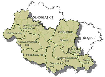 Bielsko-Biała); - Morawsko-Śląski kraj (bez powiatu Bruntal).